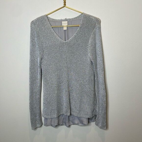 Chico's Silver Metallic Sweater Size Medium - Picture 3 of 8